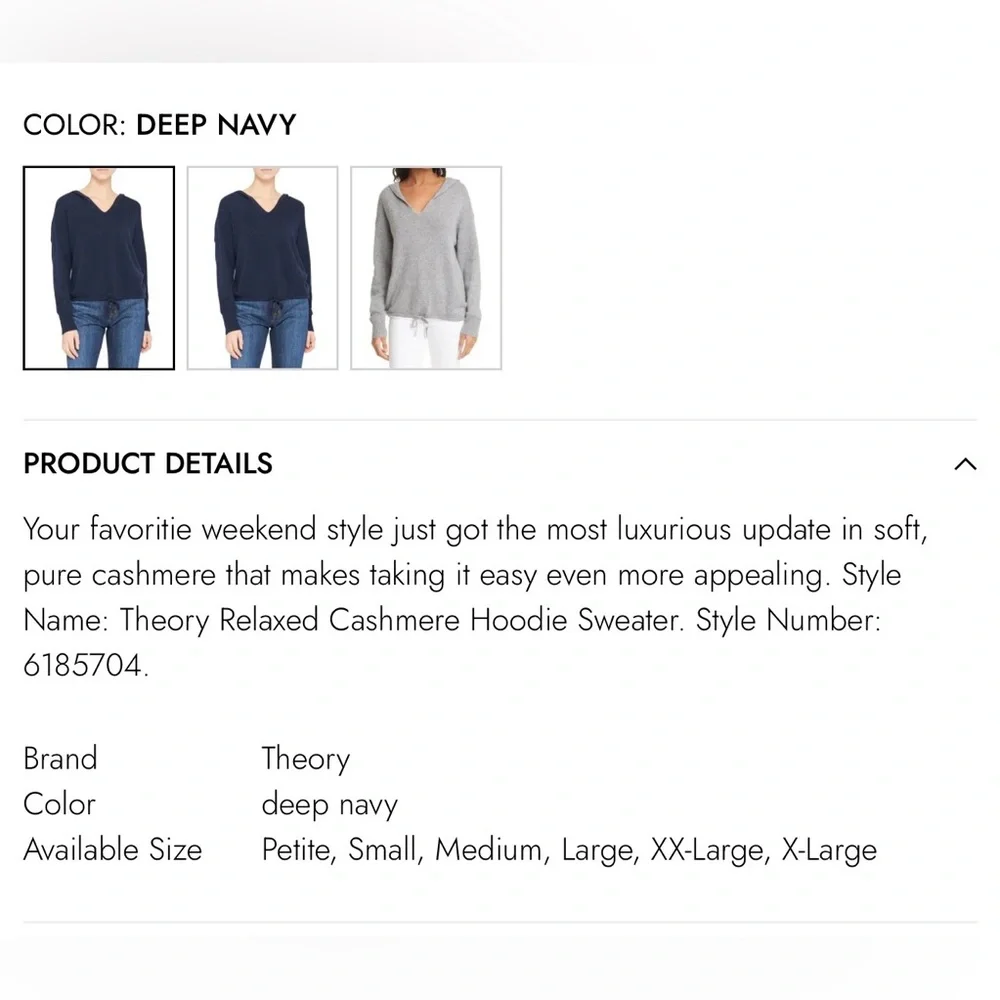 Theory Deep Navy V-Neck Cashmere Sweater Relaxed Hoodie - Picture 2 of 15